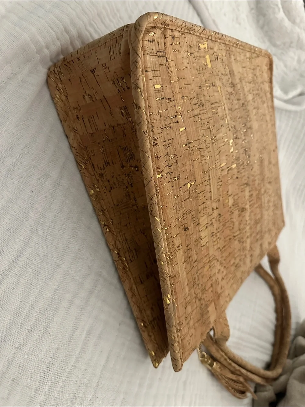 Cork Tote Bag with Gold Fleck Detail - Tan